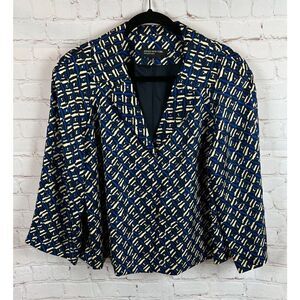 JONES NEW YORK COLLECTION silk twill lined blue yellow black cardigan jacket 12